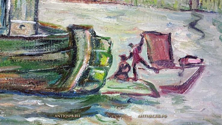 Картина "Буксир". Холст, масло. Художник: Фалетов Евгений Дмитриевич (1926-2004). СССР. Вт. пол. ХХ века. №21161